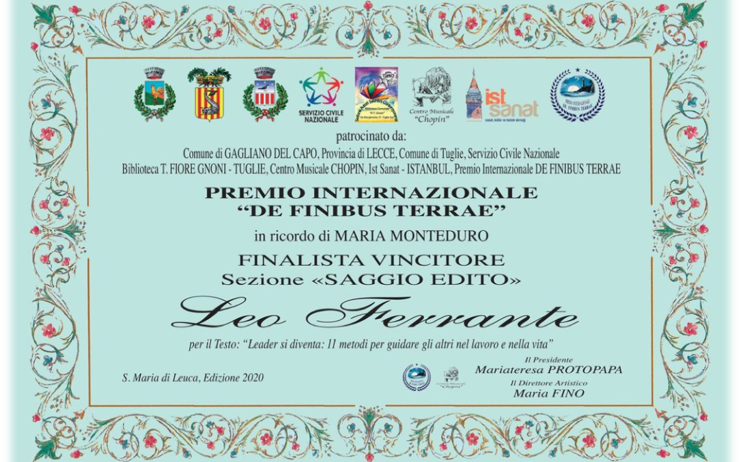 Premio Internazionale “DE FINIBUS TERRAE”. FINALISTA VINCITORE Sezione “SAGGIO EDITO”.