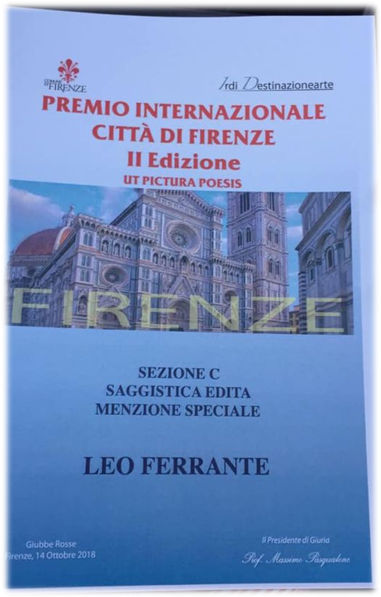 Premio Internazionale città di Firenze “Ut Pictura Poesis”. Menzione Speciale nella sezione saggistica edita.